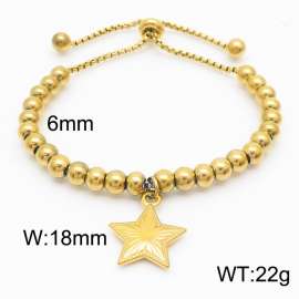 6mm Adjustable Beads Chain Stainless Steel Bracelect Gold Color With Star Accessory