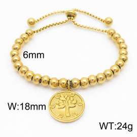 6mm Adjustable Beads Chain Stainless Steel Bracelect Gold Color With Tree Accessory