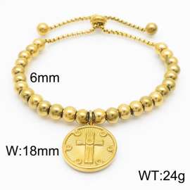 6mm Adjustable Beads Chain Stainless Steel Bracelect Gold Color With Cross Accessory