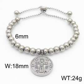 6mm Adjustable Beads Chain Stainless Steel Bracelect Silver Color With Cross Accessory