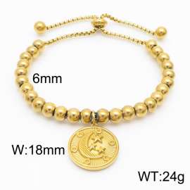 6mm Adjustable Beads Chain Stainless Steel Bracelect Gold Color With Moon And Star Accessory