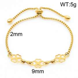 2mm Stainless Steel Adjustable Bracelet Heart Leaves Link Chain Gold Color