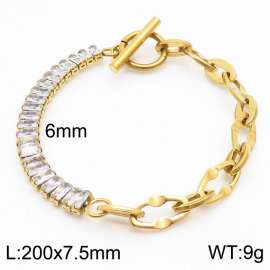 6mm Stainless Steel Bracelet OT Chain Half Elliptical Accessories Link Chain Half Zircons Gold Color