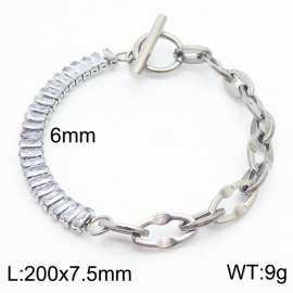 6mm Stainless Steel Bracelet OT Chain Half Elliptical Accessories Link Chain Half Zircons Silver Color