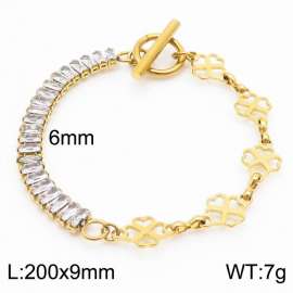6mm Stainless Steel Bracelet OT Chain Half Four Heart Shaped Accessories Link Chain Half Zircons Gold Color