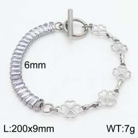 6mm Stainless Steel Bracelet OT Chain Half Four Heart Shaped Accessories Link Chain Half Zircons Silver Color
