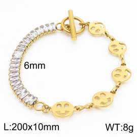 6mm Stainless Steel Bracelet OT Chain Half Face Link Chain Half Zircons Gold Color