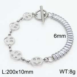 6mm Stainless Steel Bracelet OT Chain Half Face Link Chain Half Zircons Silver Color