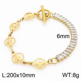6mm Stainless Steel Bracelet OT Chain Half Birds Link Chain Half Zircons Gold Color