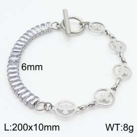 6mm Stainless Steel Bracelet OT Chain Half Birds Link Chain Half Zircons Silver Color