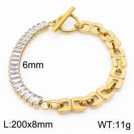 6mm Stainless Steel Bracelet OT Chain Half Quadrilateral Link Chain Half Zircons Gold Color