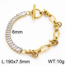 6mm Stainless Steel Bracelet OT Chain Half Geometric Link Chain Half Zircons Gold Color