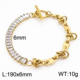 6mm Stainless Steel Bracelet OT Chain Half Geometric Link Chain Half Zircons Gold Color