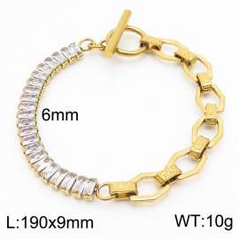6mm Stainless Steel OT Chain Half Hexagon Link Chain Half Zircons Gold Color