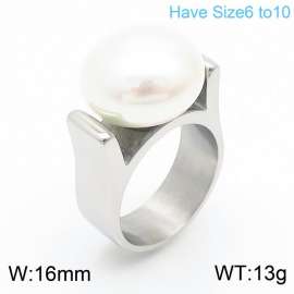 Women Elegant Stainless Steel&Pearl Jewelry Ring