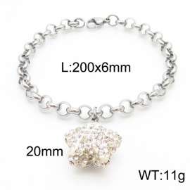 6mm Stainless Steel O Chain  Bracelet Link Chain With Five-pointed Star Stone Silver Color