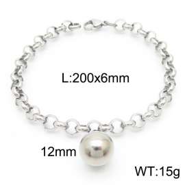 6mm Stainless Steel O Chain  Bracelet Link Chain With Round Bead Silver Color