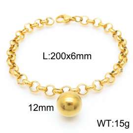 6mm Stainless Steel O Chain  Bracelet Link Chain With Round Bead Gold Color