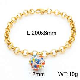 6mm Stainless Steel O Chain  Bracelet Link Chain With Colorful Stone Ball Gold Color