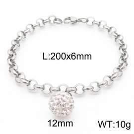 6mm Stainless Steel O Chain  Bracelet Link Chain With Stone Ball Silver Color