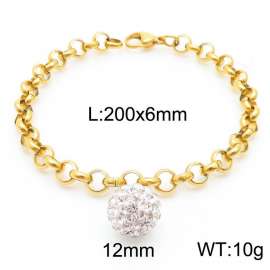 6mm Stainless Steel O Chain  Bracelet Link Chain With Stone Ball Gold Color