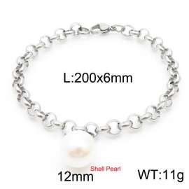 6mm Stainless Steel O Chain  Bracelet Link Chain With Shell Pearl Silver Color