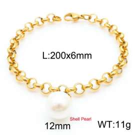 6mm Stainless Steel O Chain  Bracelet Link Chain With Shell Pearl Gold Color