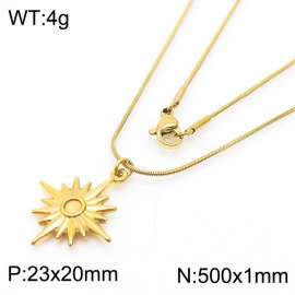 Stainless Steel Necklace With Sun Flower Pendant Gold Color