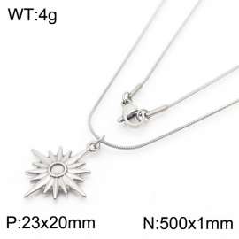Stainless Steel Necklace With Sun Flower Pendant Silver Color