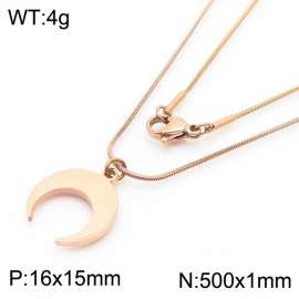 Stainless Steel Necklace With Moon Pendant Rose Gold Color