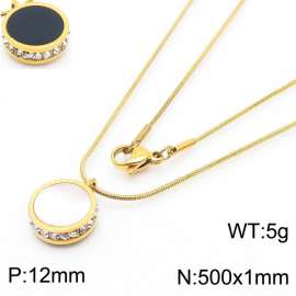 Stainless Steel Necklace With Round Pendant Gold Color