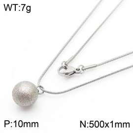 Stainless Steel Necklace With Round Bead Pendant Silver Color