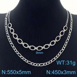 Stainless Steel Necklace Double Link Chain Pendant Silver Color