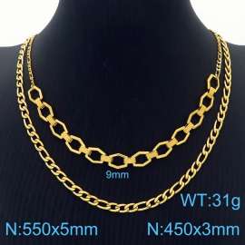 Stainless Steel Necklace Double Link Chain Pendant Gold Color