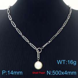 Stainless Steel Necklace Link Chain Shell Pearl Pendant Silver Color