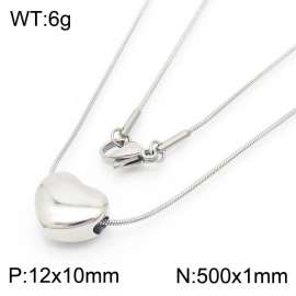 Stainless Steel Necklace With Heart Zircon Pendant Silver Color