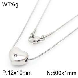 Stainless Steel Necklace With Heart Zircon Pendant Silver Color