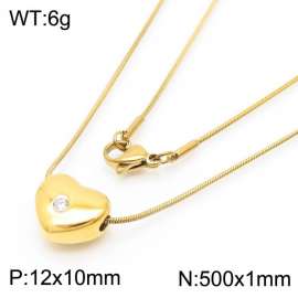 Stainless Steel Necklace With Heart Zircon Pendant Gold Color