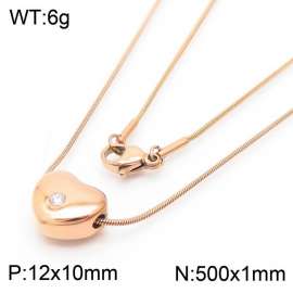 Stainless Steel Necklace With Heart Zircon Pendant Rose Gold Color