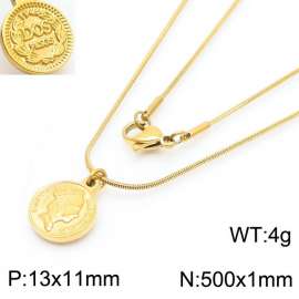 Stainless Steel Necklace With Round Pendant Gold Color