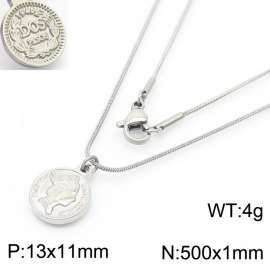 Stainless Steel Necklace With Round Pendant Silver Color