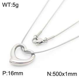 Stainless Steel Necklace With Heart Pendant Silver Color