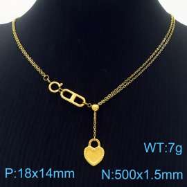 Stainless Steel Necklace Link Chain With Heart Pendant Gold Color