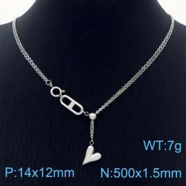 Stainless Steel Necklace Link Chain With Heart Pendant Silver Color