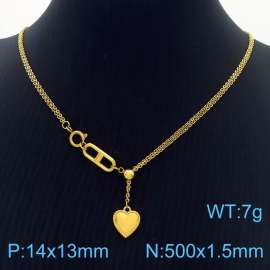 Stainless Steel Necklace Link Chain With Heart Pendant Gold Color