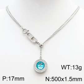 Stainless Steel Necklace Link Chain With Light Green Stone Pendant Silver Color