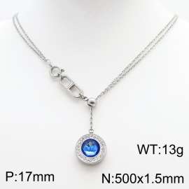 Stainless Steel Necklace Link Chain With Blue Stone Pendant Silver Color