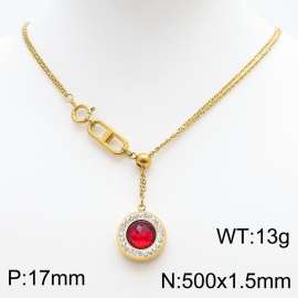 Stainless Steel Necklace Link Chain With Red Stone Pendant Gold Color