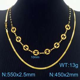 Stainless Steel Necklace H Shaped Double Snake Chain Gold Color