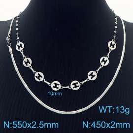 Stainless Steel Necklace H Shaped Double Snake Chain Silver Color